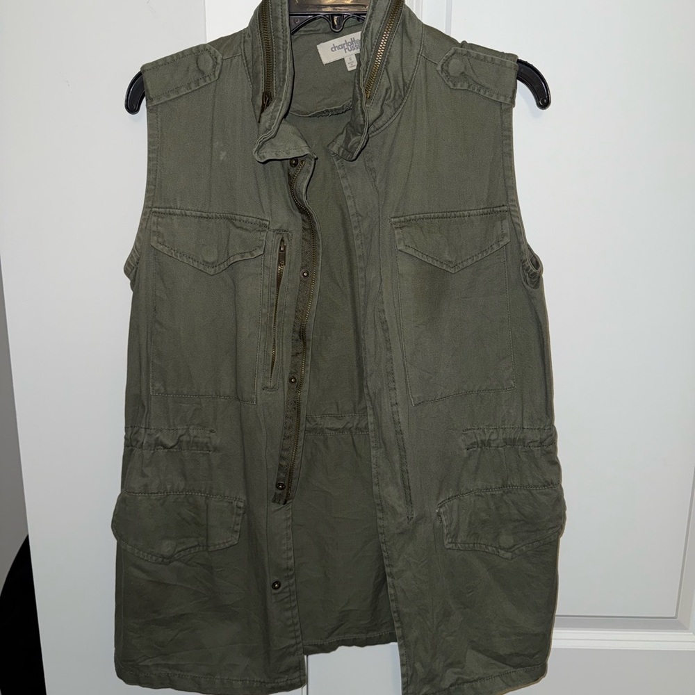 Olive Green Sleeveless Utility Vest